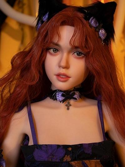 10004(1) Midnight Meow - Black Cat Ears Floral Dress TPE Realistic Sex Doll